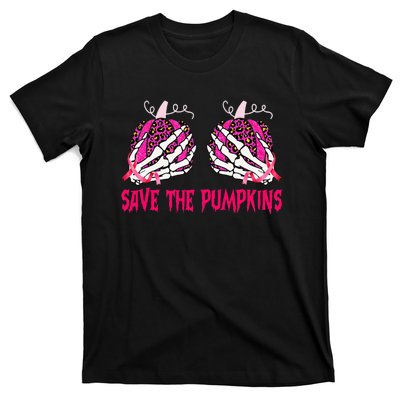 Save The Pumpkins Leopard Skeleton Breast Cancer Awareness T-Shirt