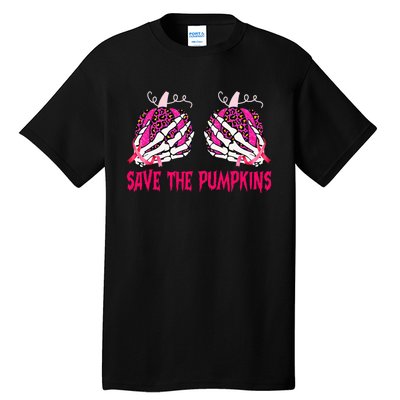 Save The Pumpkins Leopard Skeleton Breast Cancer Awareness Tall T-Shirt