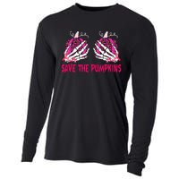 Save The Pumpkins Leopard Skeleton Breast Cancer Awareness Cooling Performance Long Sleeve Crew