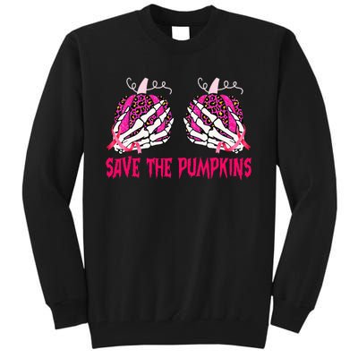 Save The Pumpkins Leopard Skeleton Breast Cancer Awareness Tall Sweatshirt