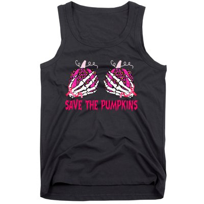 Save The Pumpkins Leopard Skeleton Breast Cancer Awareness Tank Top