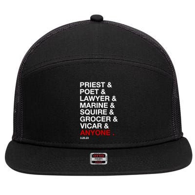 Sweeney Todd Priest Poet Lawyer Marine Squire Grocer Vicar Anyone 7 Panel Mesh Trucker Snapback Hat