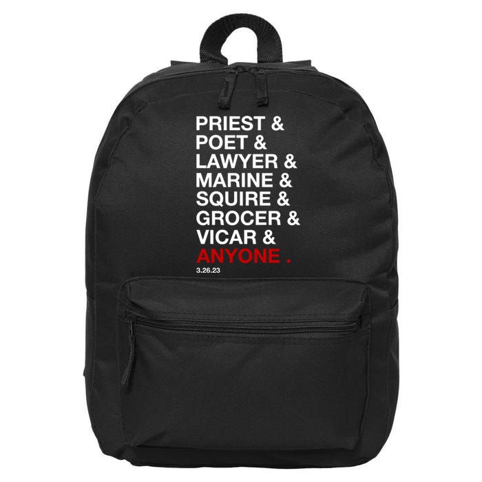 Sweeney Todd Priest Poet Lawyer Marine Squire Grocer Vicar Anyone 16 in Basic Backpack