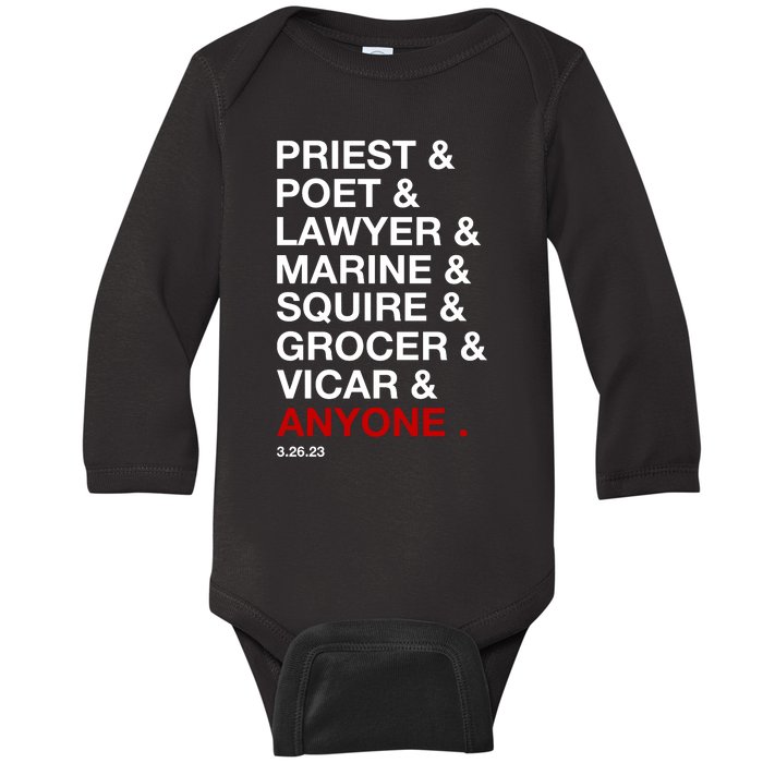 Sweeney Todd Priest Poet Lawyer Marine Squire Grocer Vicar Anyone Baby Long Sleeve Bodysuit