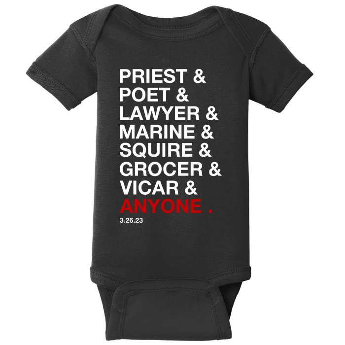 Sweeney Todd Priest Poet Lawyer Marine Squire Grocer Vicar Anyone Baby Bodysuit