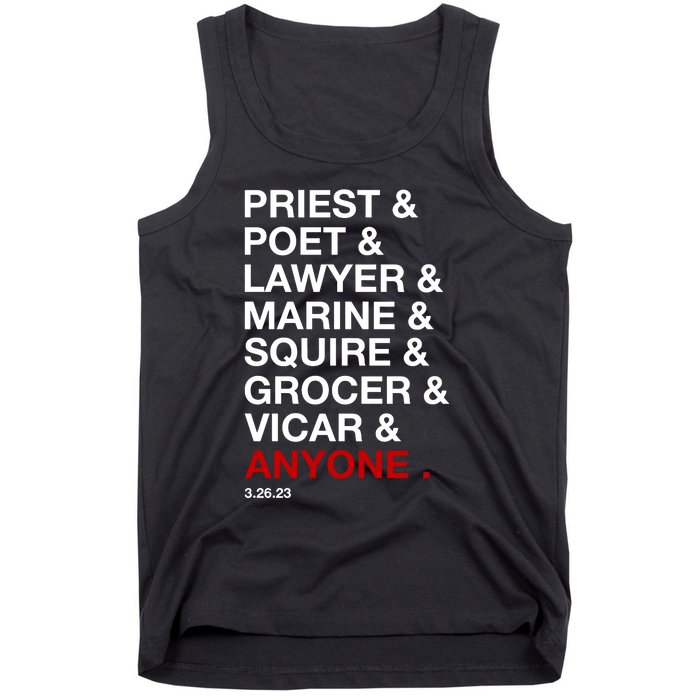 Sweeney Todd Priest Poet Lawyer Marine Squire Grocer Vicar Anyone Tank Top