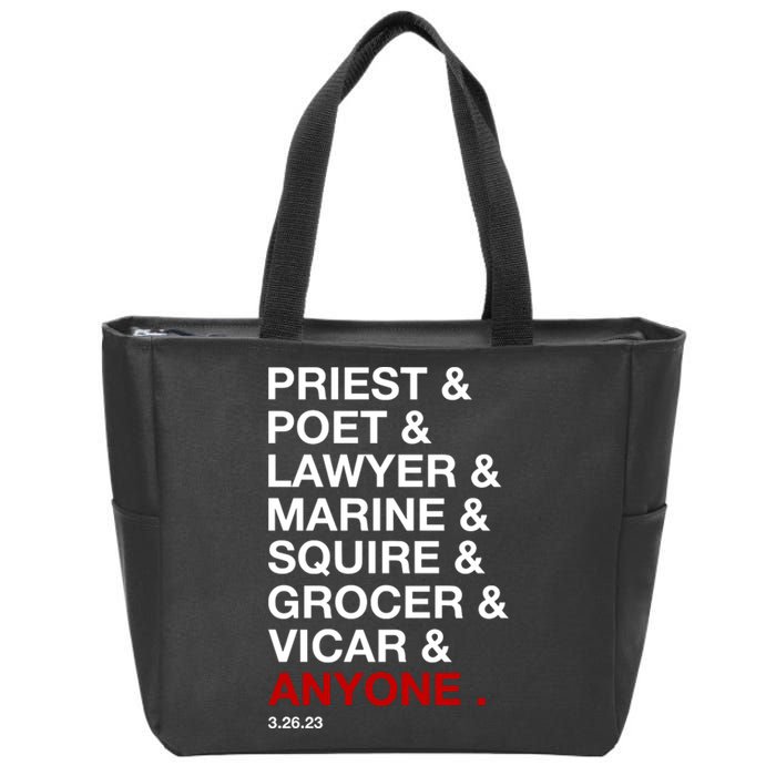 Sweeney Todd Priest Poet Lawyer Marine Squire Grocer Vicar Anyone Zip Tote Bag