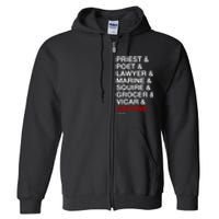 Sweeney Todd Priest Poet Lawyer Marine Squire Grocer Vicar Anyone Full Zip Hoodie