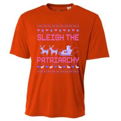 Sleigh The Patriarchy Feminist Feminism Meme Ugly Christmas Gift Cooling Performance Crew T-Shirt