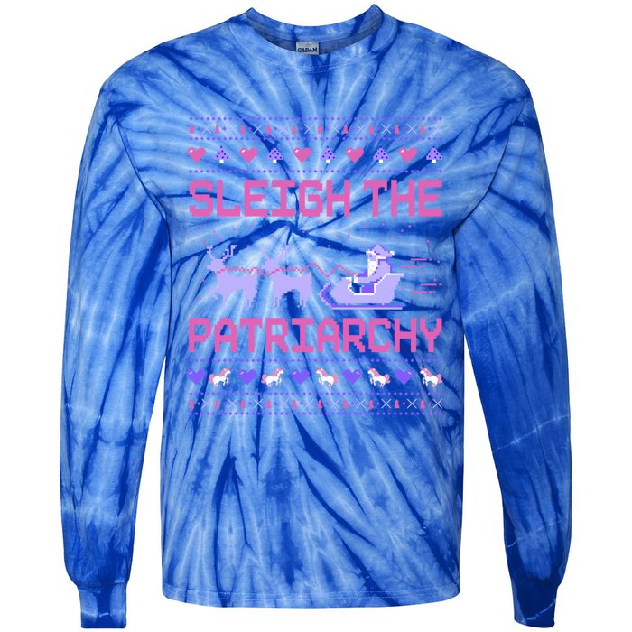 Sleigh The Patriarchy Feminist Feminism Meme Ugly Christmas Gift Tie-Dye Long Sleeve Shirt