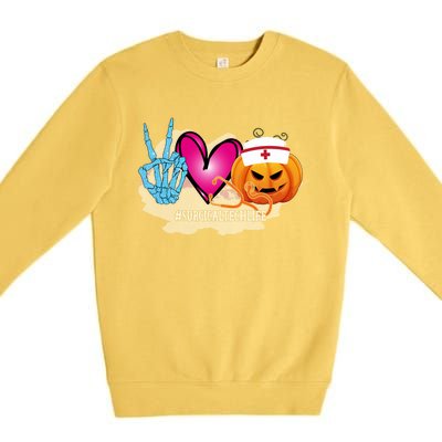 Surgical Tech Peace Love Pumpkin Funny Halloween Leopard Gift Premium Crewneck Sweatshirt