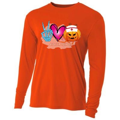 Surgical Tech Peace Love Pumpkin Funny Halloween Leopard Gift Cooling Performance Long Sleeve Crew