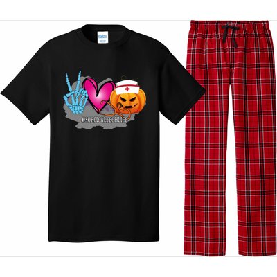 Surgical Tech Peace Love Pumpkin Funny Halloween Leopard Gift Pajama Set