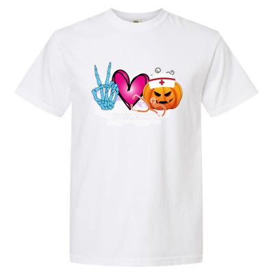 Surgical Tech Peace Love Pumpkin Funny Halloween Leopard Gift Garment-Dyed Heavyweight T-Shirt