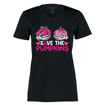 Save The Pumpkins Breast Cancer Awareness Halloween Costume Women's Momentum V-Neck T-Shirt