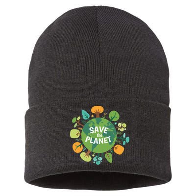 Save The Planet Earth Day Nature Sustainable Knit Beanie