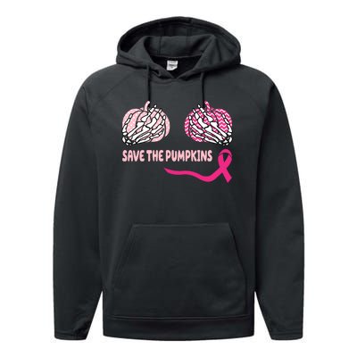 Save The Pumpkins Breast Cancer Awareness Ribbon Performance Fleece Hoodie