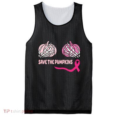Save The Pumpkins Breast Cancer Awareness Ribbon Mesh Reversible Basketball Jersey Tank