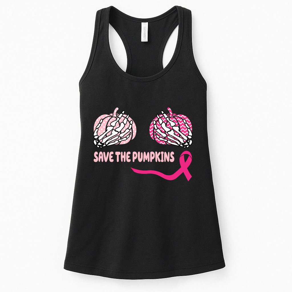 Save The Pumpkins Breast Cancer Awareness Ribbon Womens Tank Top