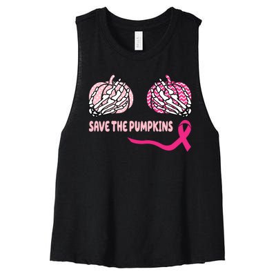 Save The Pumpkins Breast Cancer Awareness Ribbon Women's Racerback Cropped Tank