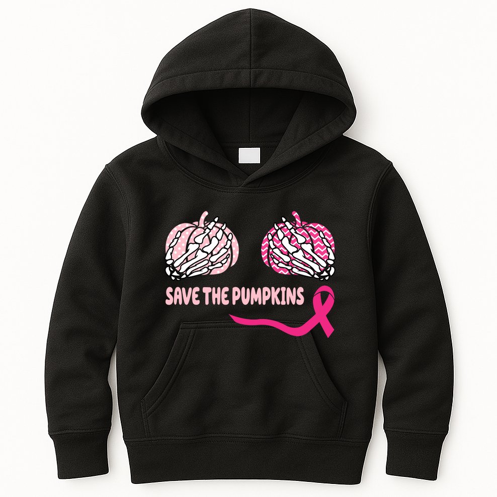 Save The Pumpkins Breast Cancer Awareness Ribbon Kids Hoodie