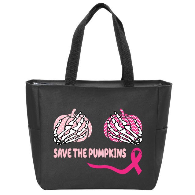 Save The Pumpkins Breast Cancer Awareness Ribbon Zip Tote Bag