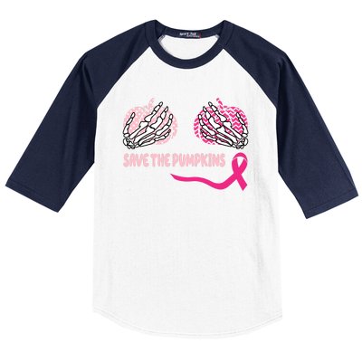 Save The Pumpkins Breast Cancer Awareness Ribbon Baseball Sleeve Shirt