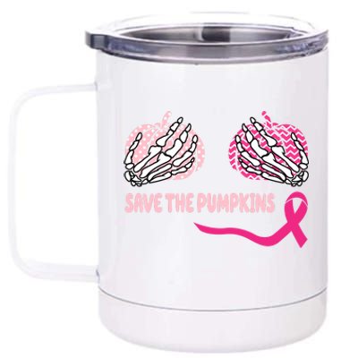 Save The Pumpkins Breast Cancer Awareness Ribbon 12 oz Stainless Steel Tumbler Cup