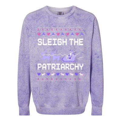 Sleigh The Patriarchy Feminist Feminism Meme Ugly Christmas Gift Colorblast Crewneck Sweatshirt