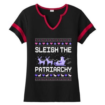 Sleigh The Patriarchy Feminist Feminism Meme Ugly Christmas Gift Ladies Halftime Notch Neck Tee