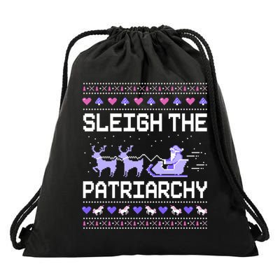 Sleigh The Patriarchy Feminist Feminism Meme Ugly Christmas Gift Drawstring Bag