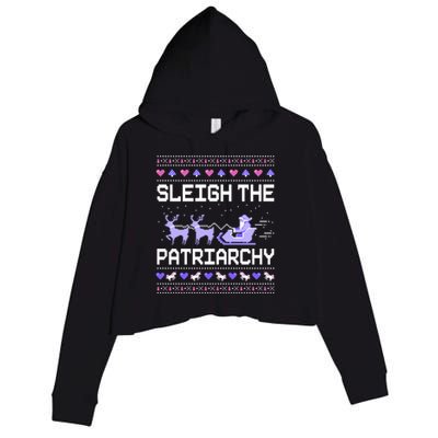 Sleigh The Patriarchy Feminist Feminism Meme Ugly Christmas Gift Crop Fleece Hoodie