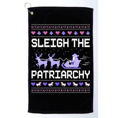 Sleigh The Patriarchy Feminist Feminism Meme Ugly Christmas Gift Golf Towel