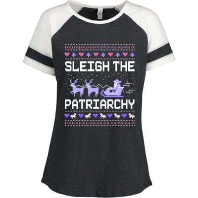 Sleigh The Patriarchy Feminist Feminism Meme Ugly Christmas Gift Enza Ladies Jersey Colorblock Tee