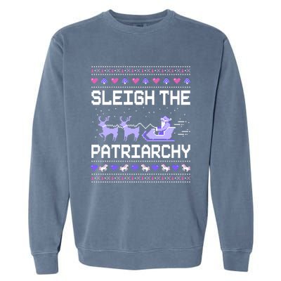 Sleigh The Patriarchy Feminist Feminism Meme Ugly Christmas Gift Garment-Dyed Sweatshirt