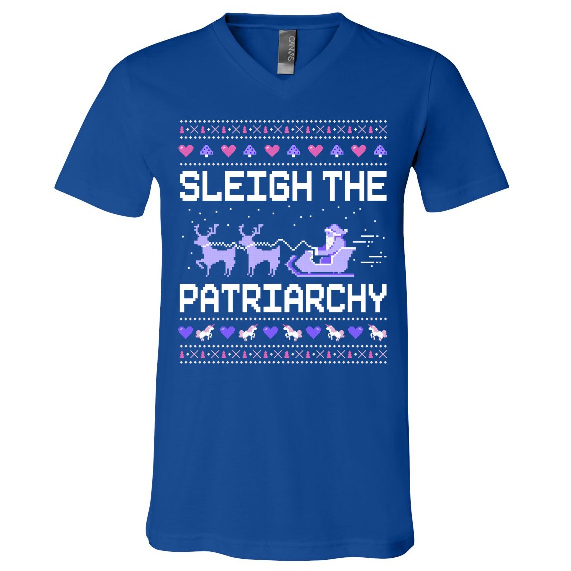 Sleigh The Patriarchy Feminist Feminism Meme Ugly Christmas Gift V-Neck T-Shirt