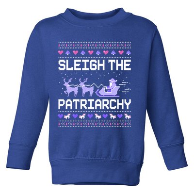 Sleigh The Patriarchy Feminist Feminism Meme Ugly Christmas Gift Toddler Sweatshirt