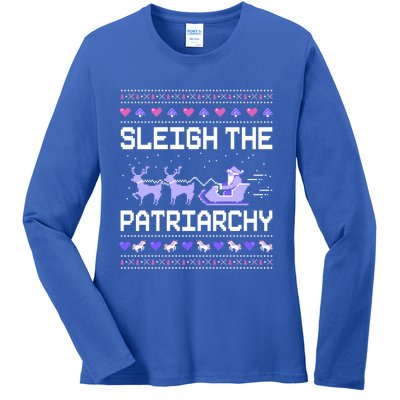 Sleigh The Patriarchy Feminist Feminism Meme Ugly Christmas Gift Ladies Long Sleeve Shirt