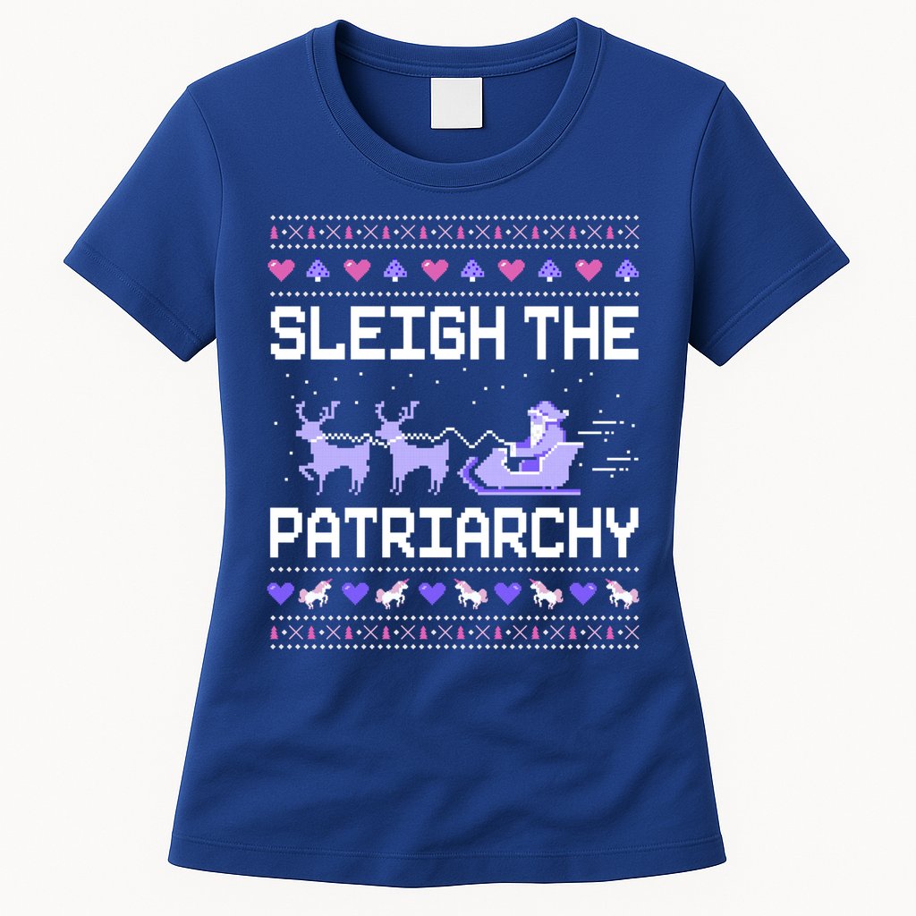 Sleigh The Patriarchy Feminist Feminism Meme Ugly Christmas Gift Womens T-Shirt