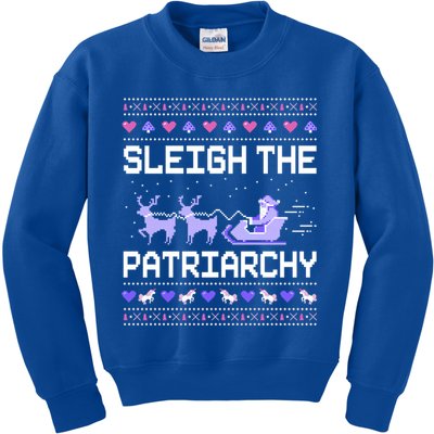 Sleigh The Patriarchy Feminist Feminism Meme Ugly Christmas Gift Kids Sweatshirt