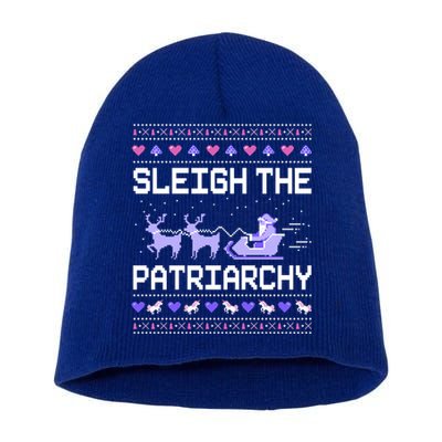 Sleigh The Patriarchy Feminist Feminism Meme Ugly Christmas Gift Short Acrylic Beanie