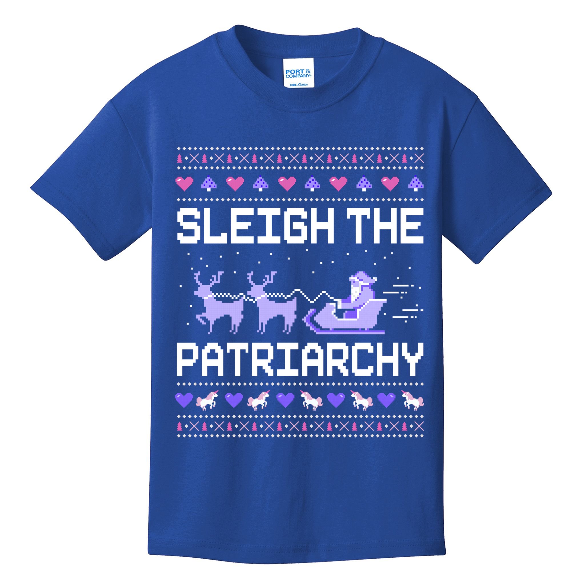 Sleigh The Patriarchy Feminist Feminism Meme Ugly Christmas Gift Kids T-Shirt