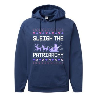 Sleigh The Patriarchy Feminist Feminism Meme Ugly Christmas Gift Performance Fleece Hoodie