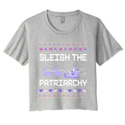 Sleigh The Patriarchy Feminist Feminism Meme Ugly Christmas Gift Women's Crop Top Tee