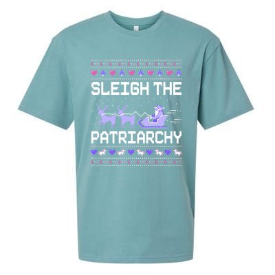 Sleigh The Patriarchy Feminist Feminism Meme Ugly Christmas Gift Sueded Cloud Jersey T-Shirt