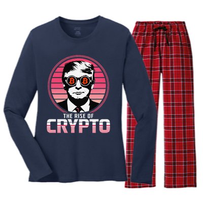 Sarcastic The Rise Of Crypto Bitcoin Trump Decentralize Women's Long Sleeve Flannel Pajama Set 