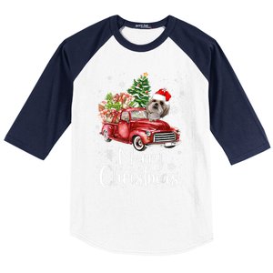 Shih Tzu Riding Red Truck Xmas Merry Christmas Great Gift Baseball Sleeve Shirt