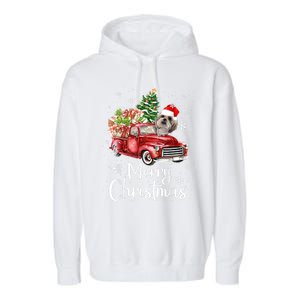 Shih Tzu Riding Red Truck Xmas Merry Christmas Great Gift Garment-Dyed Fleece Hoodie