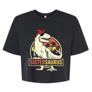 Sistersaurus T Rex Dinosaur Sister Saurus Family Matching Bella+Canvas Jersey Crop Tee