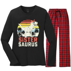 Sistersaurus T Rex Dinosaur Sister Saurus Family Matching Women's Long Sleeve Flannel Pajama Set 